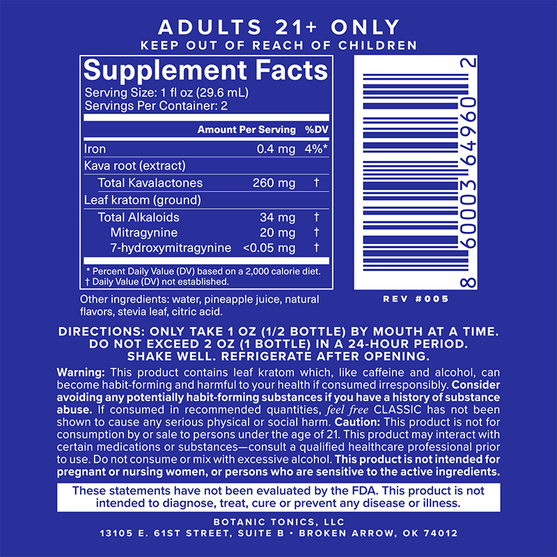 Botanic Tonics Feel Free Classic Tonic ingredients label