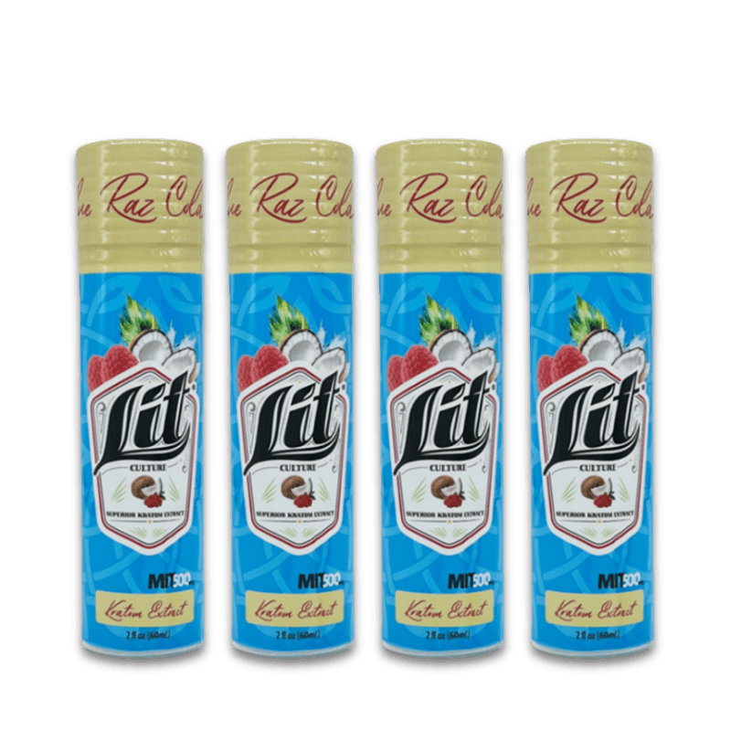 Lit Culture Blue Raz Colada Kratom Extract Shot 500 MIT 4 - Pack at Kratom Warehouse