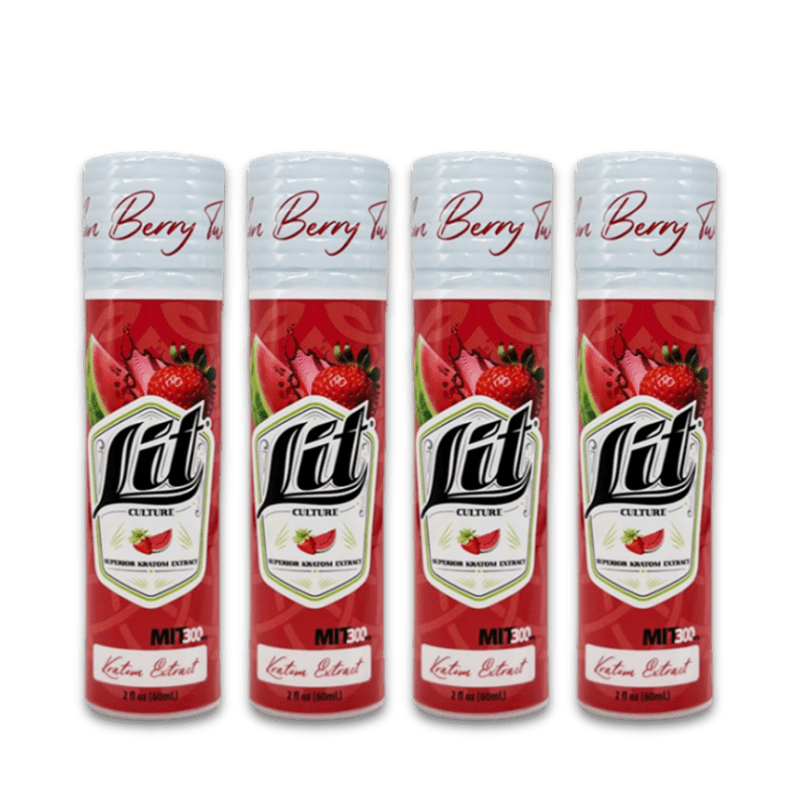Lit Culture Melon Berry Twist Kratom Extract Shot 300 MIT 4 - Pack at Kratom Warehouse