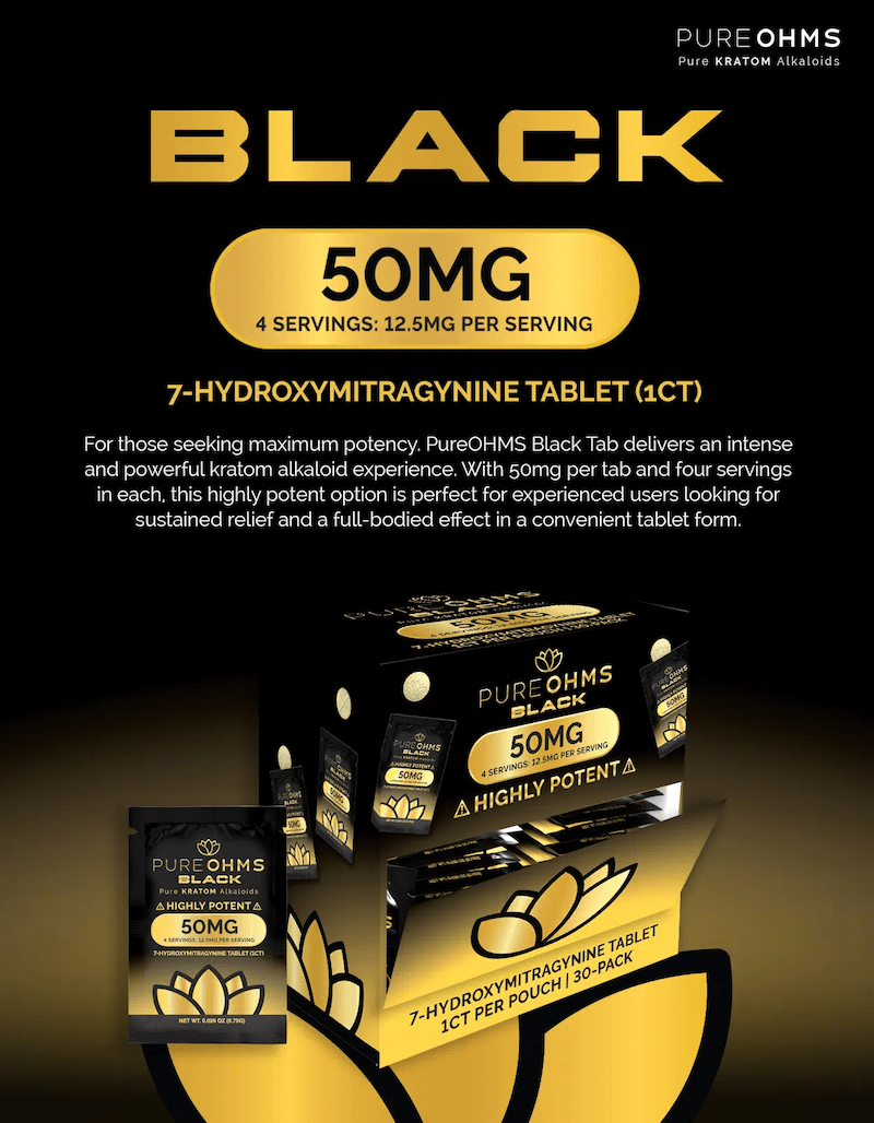 Pure Ohms Black 7 - Hydroxy Tablet 30 - Pack at Kratom Warehouse